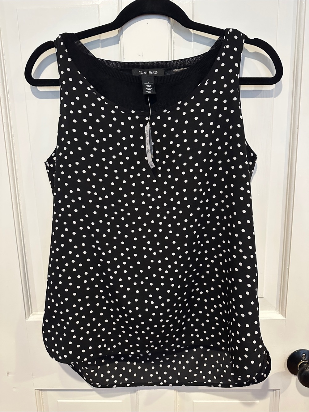 White House Black Market Black Polka Dot Sleeveless Shell